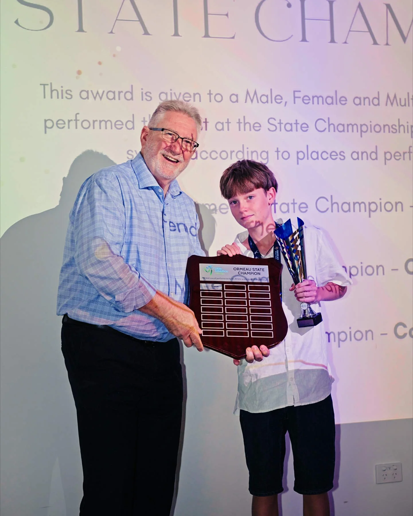Ormeau Little Athletics award presentation - Major Award being presented by Michael Crandon MP