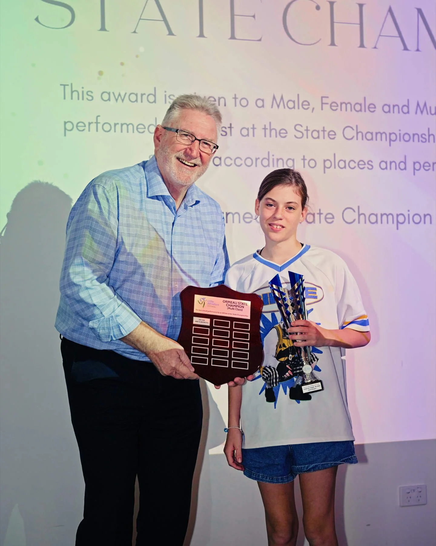 	
Ormeau Little Athletics award presentation - Major Award being presented by Michael Crandon MP