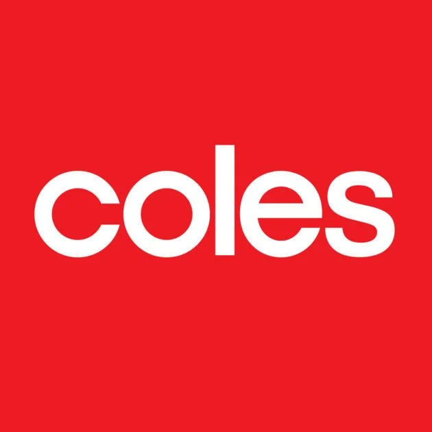 The Coles logo with white lowercase text on a red background.