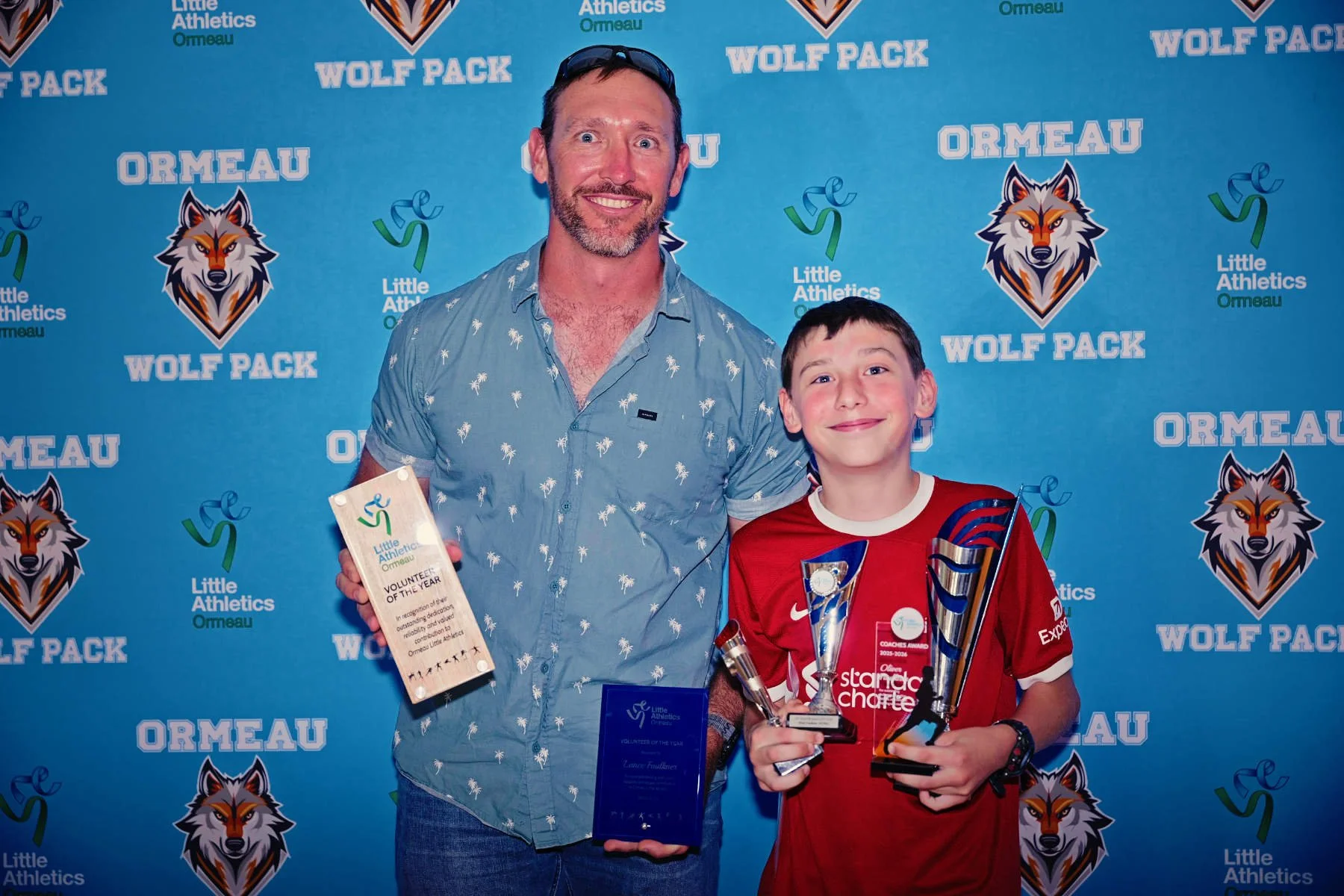 Ormeau Little Athletics awards presentation - Lance and Ollie with their awards