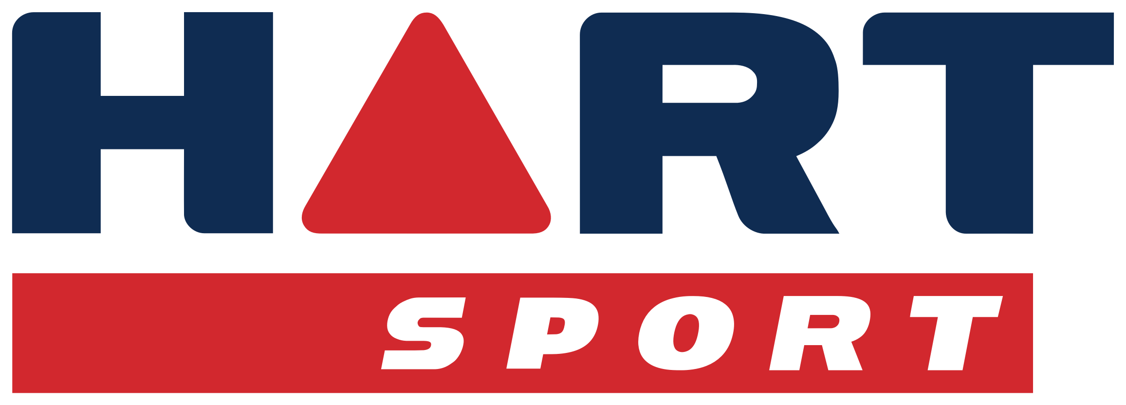 HART Sport logo with blue letters and a red triangle, and the word 'SPORT' in white letters on a red background