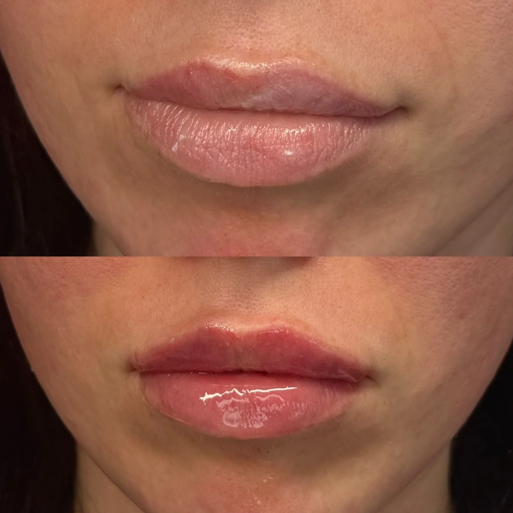 Close-up of a person's lips with light pink lipstick, slightly parted, showing smooth skin and natural lip texture.