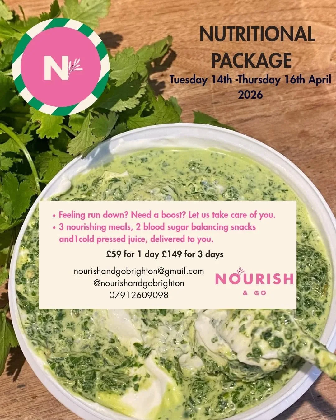 Details of our new nourish package coming up after Easter. 
Do DM us if you would like to join or have any questions. 
We do gift vouchers and options for dinners only for a week are available, again dm us for details. 

Thanks for all your support e
