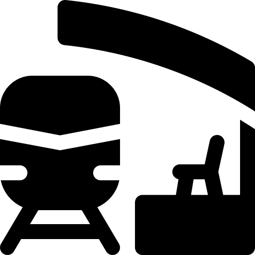 A black silhouette of a chef's hat and a fork, spoon, and knife crossed behind it.