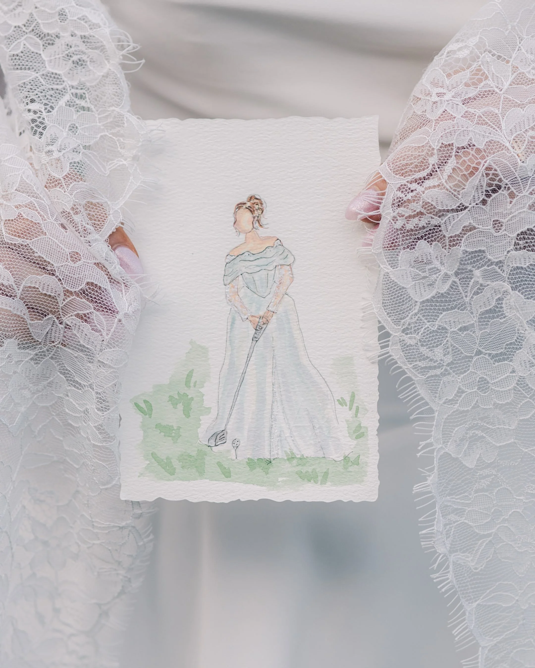 A bride with golf clubs? Say less. ⛳️🏌🏼&zwj;♀️Loved painting this unique little detail

editorial shoot with Virginia Wedding Magazine. ✨

#liveguestillustration #watercolorstationery #livepainting #weddingstationerydesigner #watercolorartists 

📸