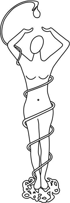 A black and white cartoon of a person holding a staff, standing on the moon with stars in the background.