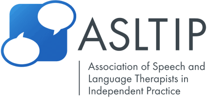 Logo of the Association of Speech and Language Therapists in Independent Practice (ASLTIP), featuring two speech bubbles.