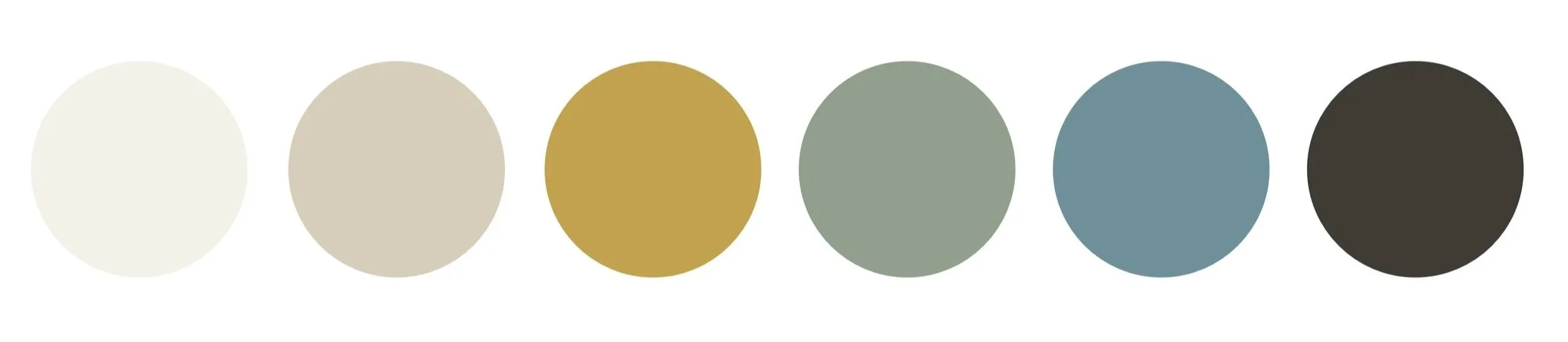 Color palette for the Garden Poetry surface pattern collection featuring soft sage green, warm mustard yellow, ivory, muted blue and botanical-inspired neutral tones.