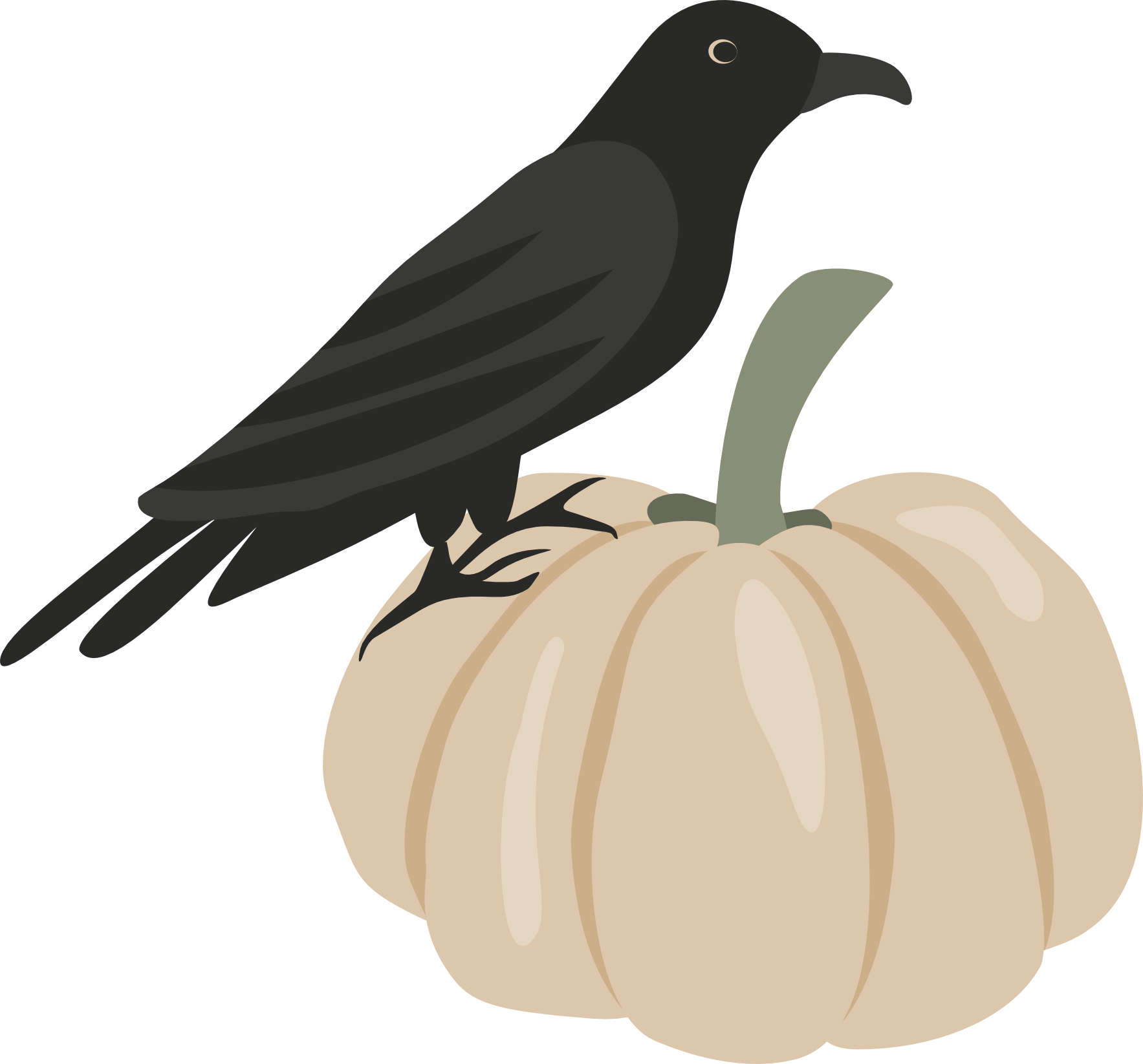 Illustration of a black crow perched on a white pumpkin inspired by The Midnight Society collection.