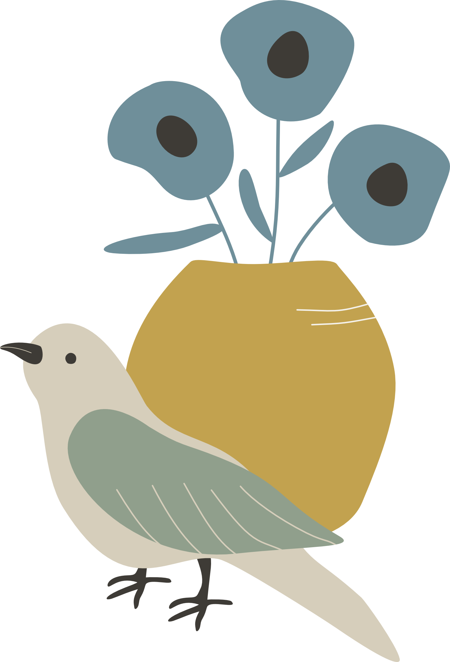 Minimal bird and floral vase illustration inspired by the Garden Poetry collection.