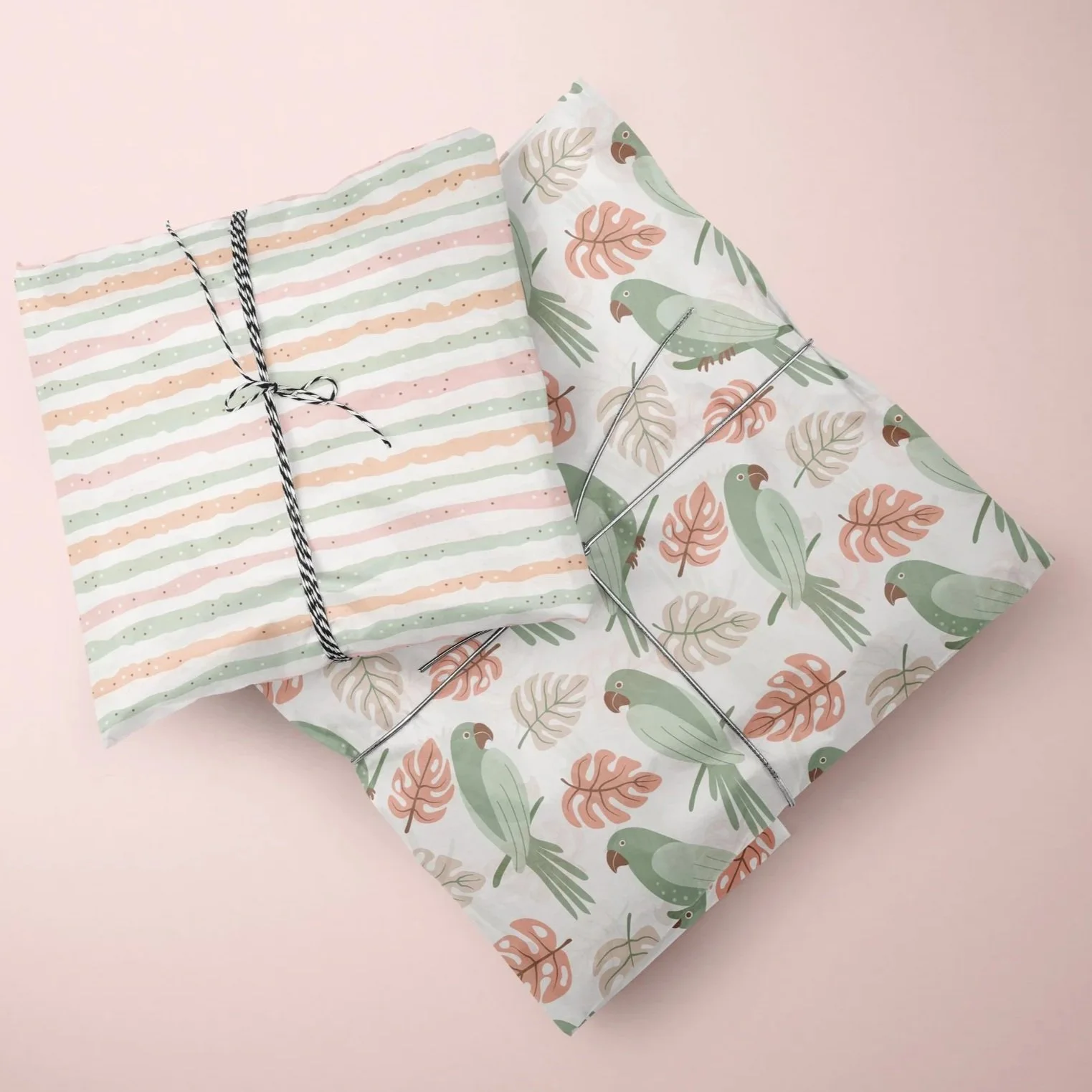 Tissue Paper mockup featuring the Jungle Daydream collection with coordinated tropical surface pattern designs.