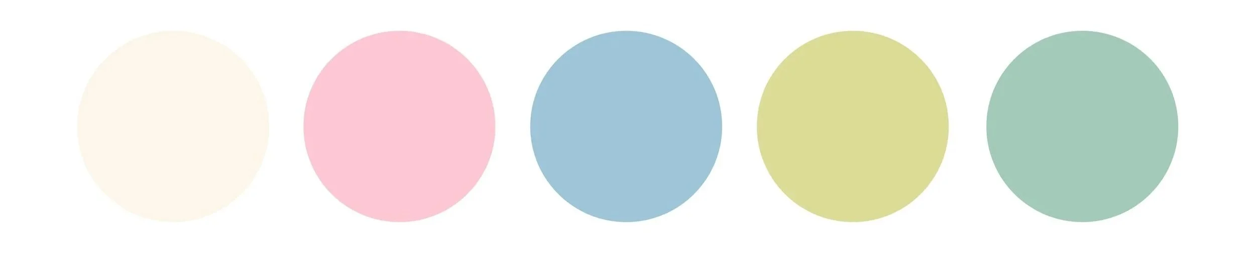 Color palette for the Studio Spring surface pattern collection featuring soft aqua, warm yellow, muted blue, fresh green and cheerful spring-inspired tones.