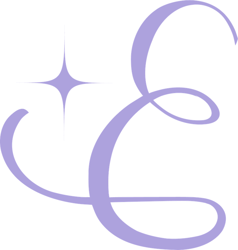 Stylized lavender cursive letter 'G' with a sparkle star to the left.