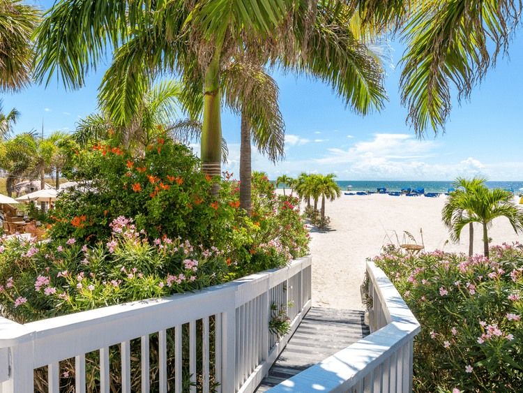 White sand beach and Gulf shoreline on Siesta Key in Sarasota, Florida