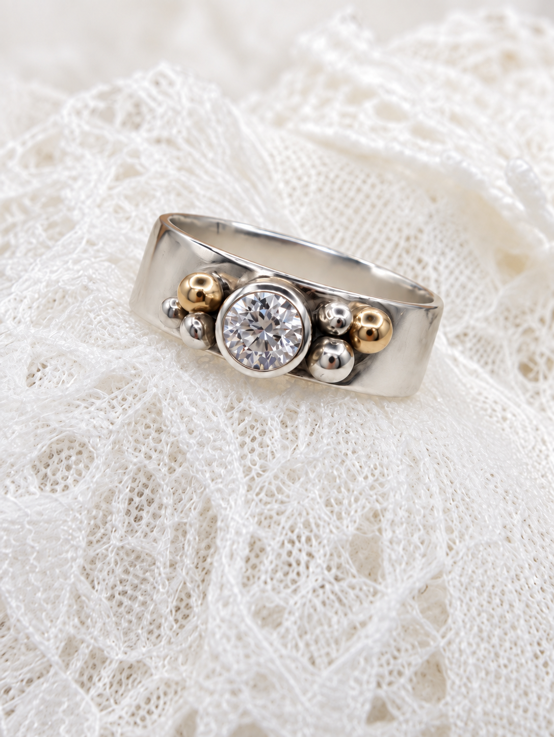 ‘Celeste’ – Sterling Silver, 9ct Gold & CZ Statement Ring
