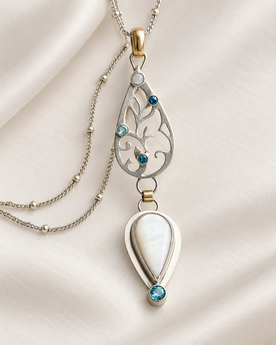 ‘Luna’ – Sterling Silver & 9ct Gold CZ Pendant