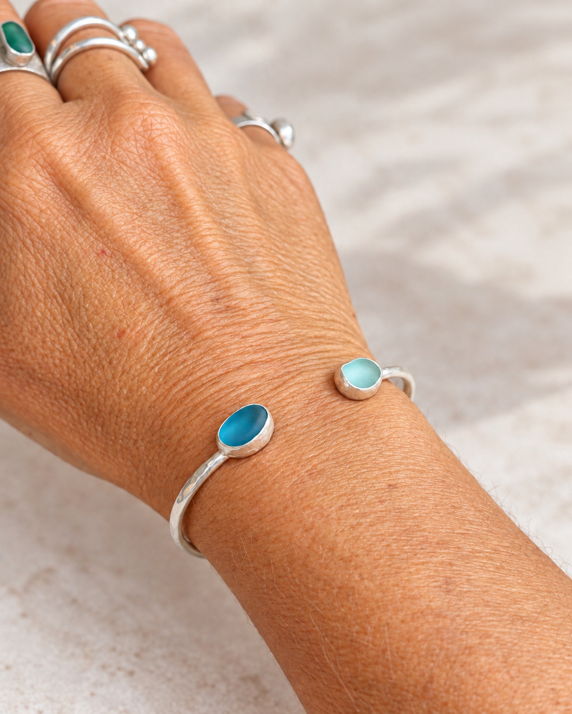 ‘Drift’ - Sterling Silver Seaglass bangle