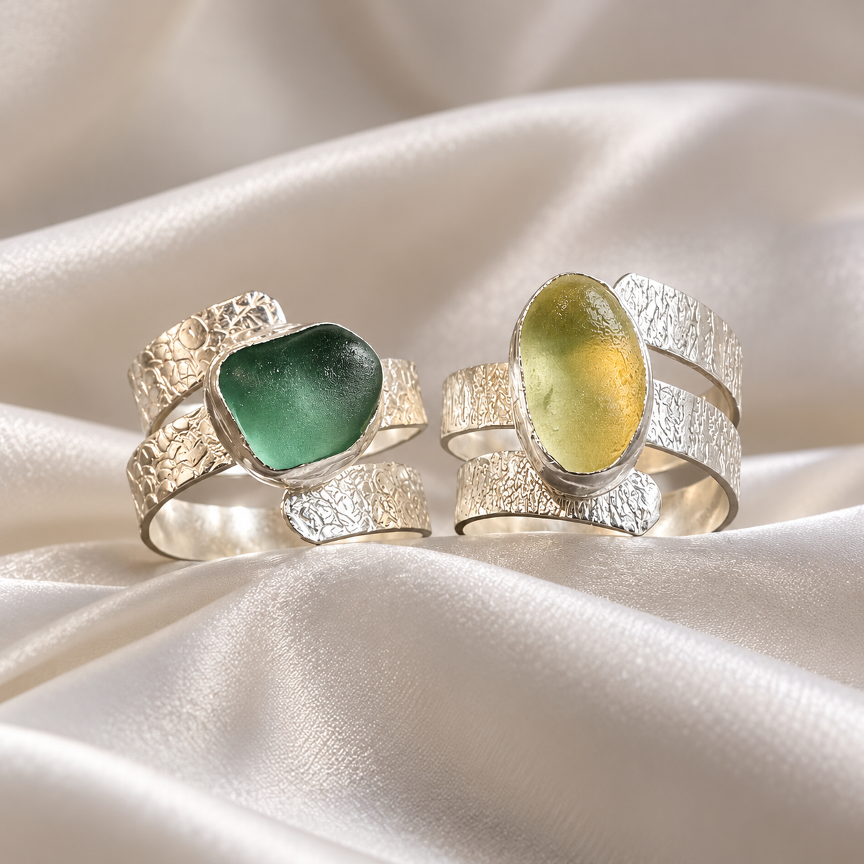 ‘Tide’ – Sterling Silver Sea Glass Statement Ring