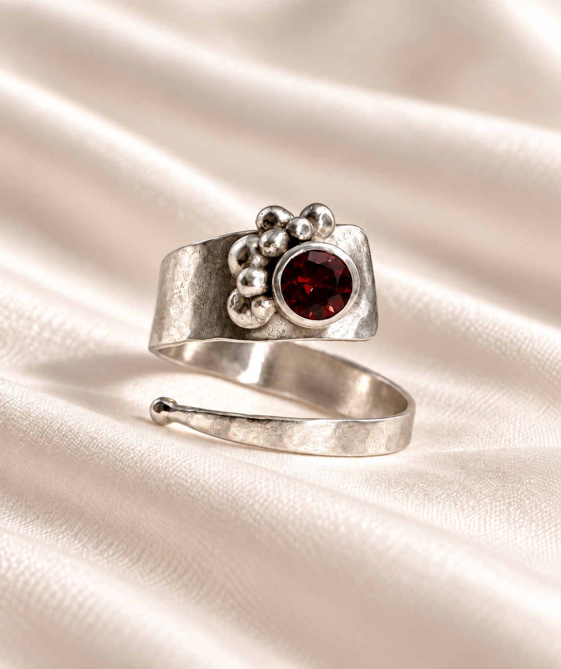 ‘Ember’ – Sterling Silver & Deep Red Garnet Wrap Ring