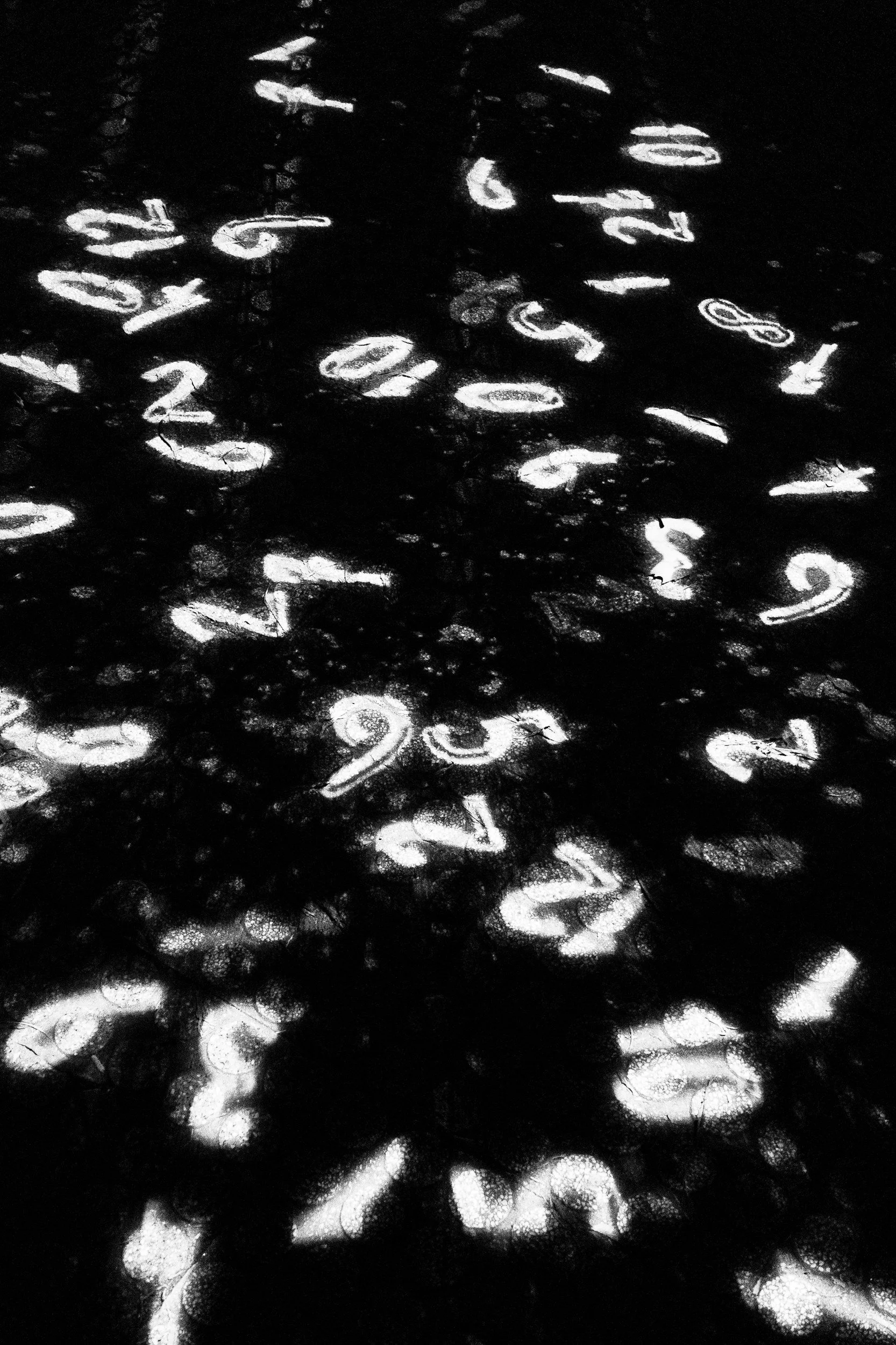 Street lights reflecting on a wet road at night, creating circular light patterns.