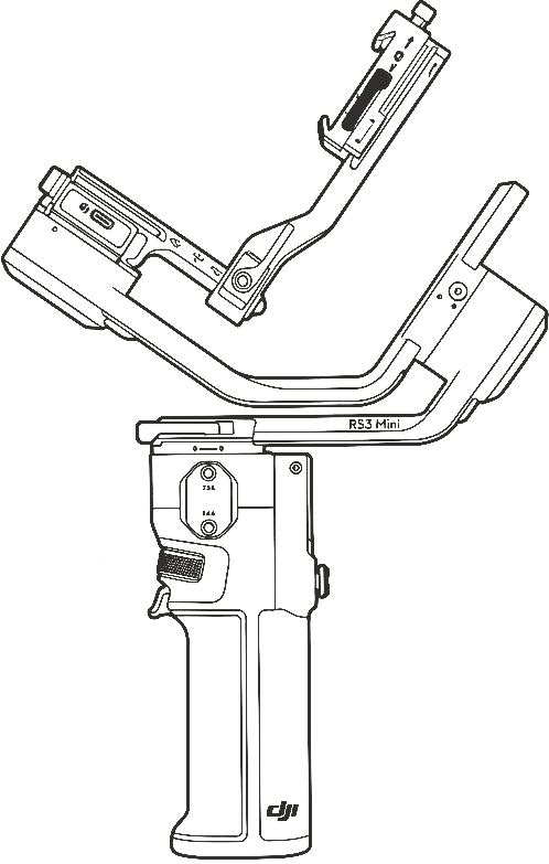 Line drawing of drone camera gimbal stabilization system with mounting hardware.