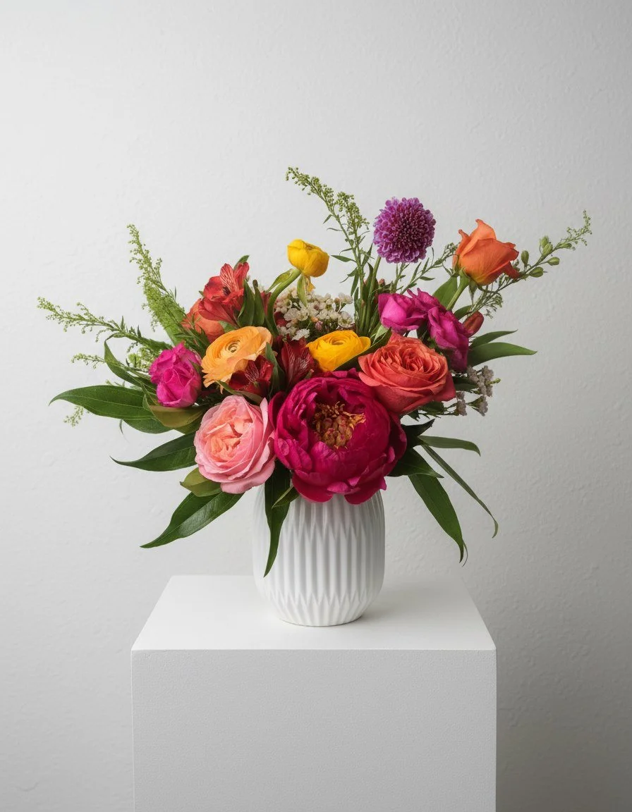 Bright floral bouquet in white vase