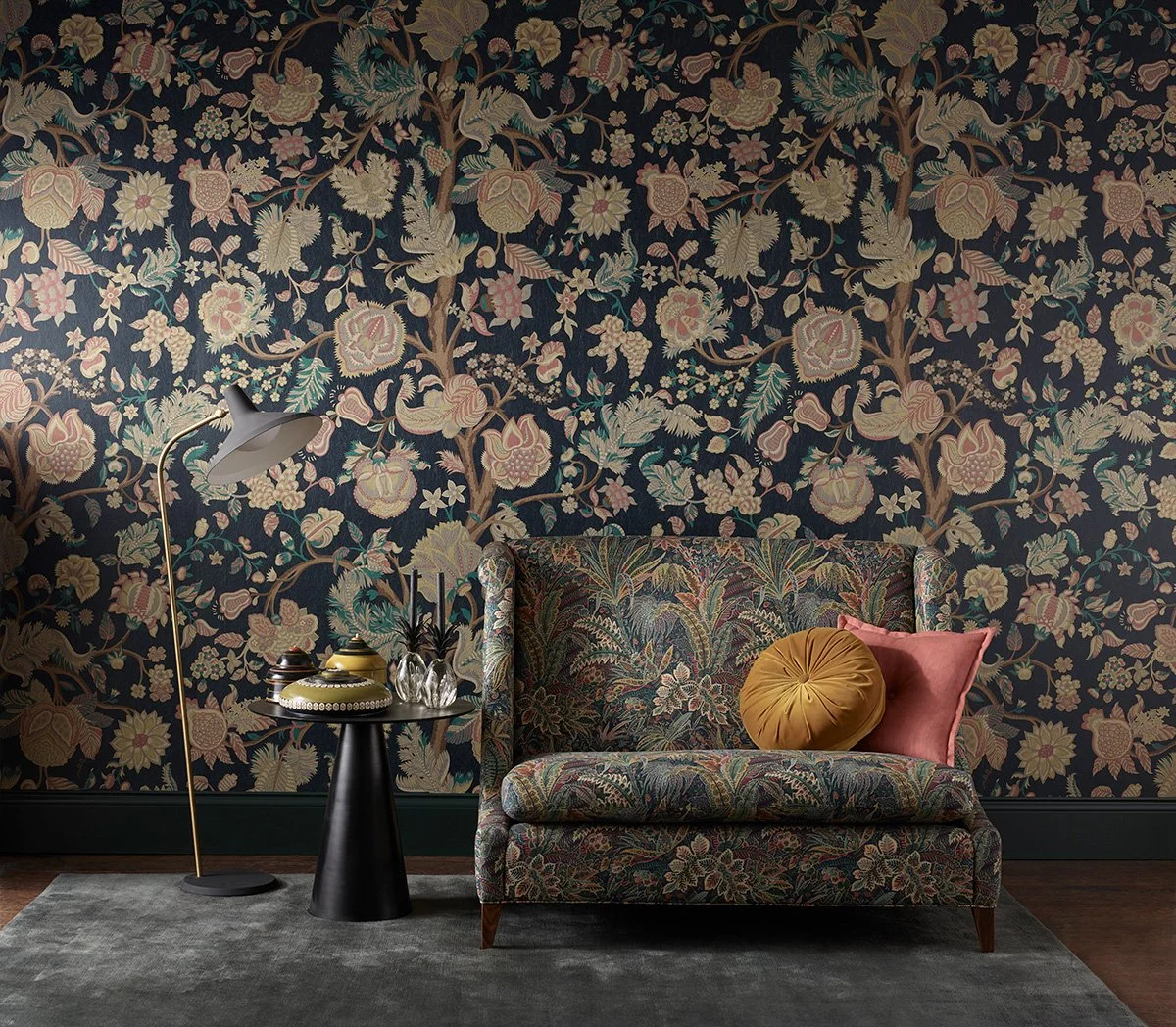 A Liberty Fabrics designed room showcasing our Alae Wing Sofa using fabrics from the Liberty collection.