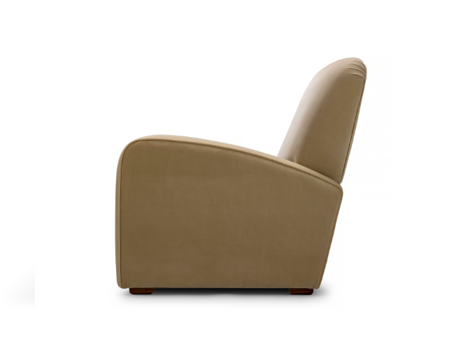 The Henri Armchair by Stuart Scott Furniture. Close up showing the chair from the side.