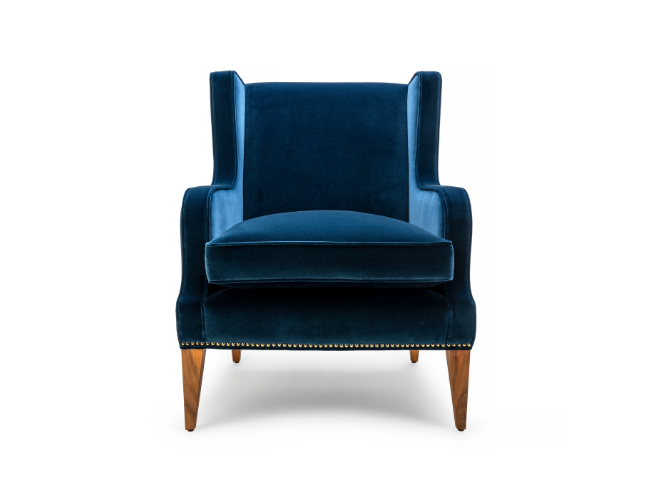 The Alae Lounge by Stuart Scott Furniture. Close up showing the chair from the front.