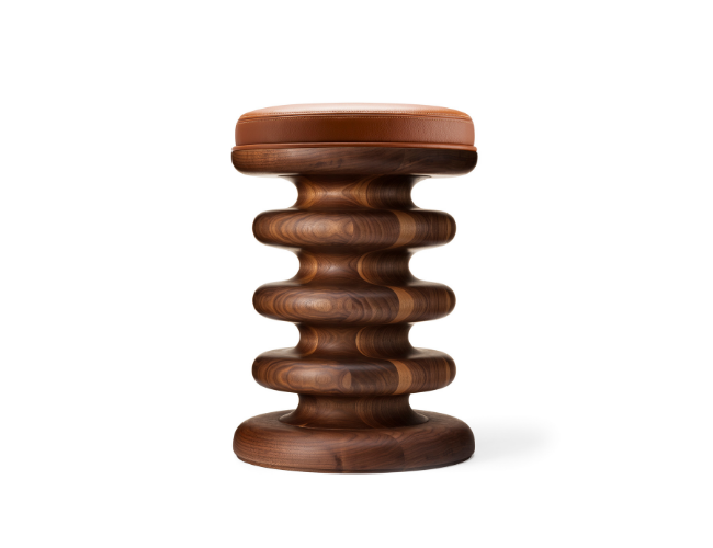 Wooden stool with a cushioned top