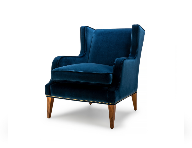 The Alae Lounge by Stuart Scott Furniture. Close up showing the chair from the angled front.