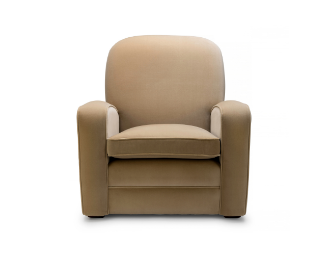 The Henri Armchair by Stuart Scott Furniture. Close up showing the chair from the front.