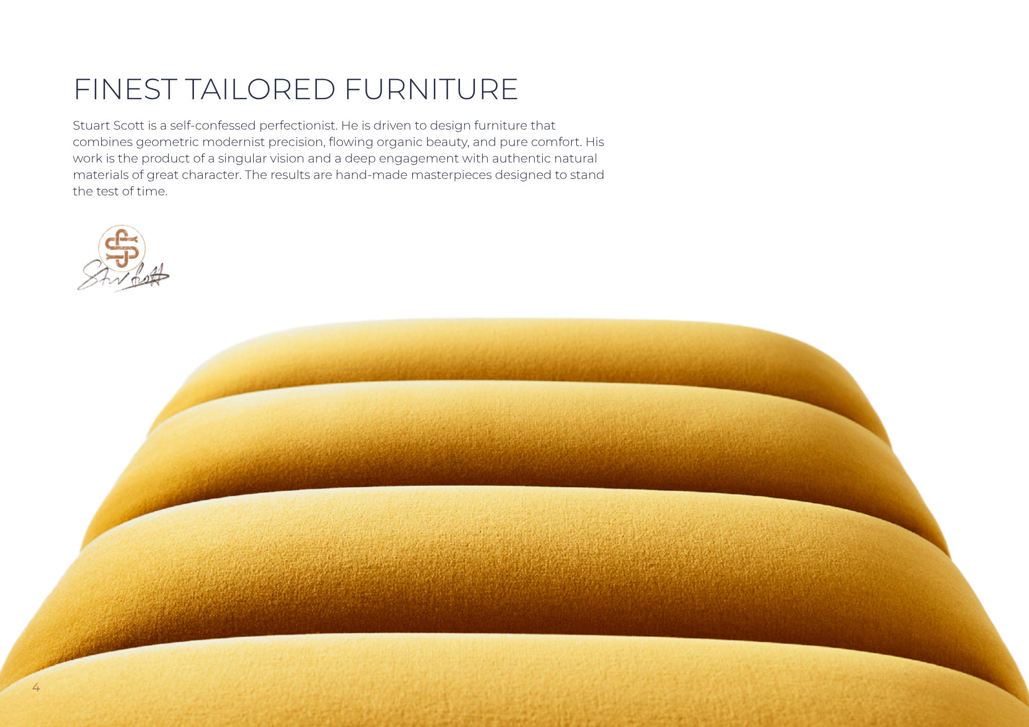 Close-up of textured, yellow, curved furniture cushions arranged in a row.