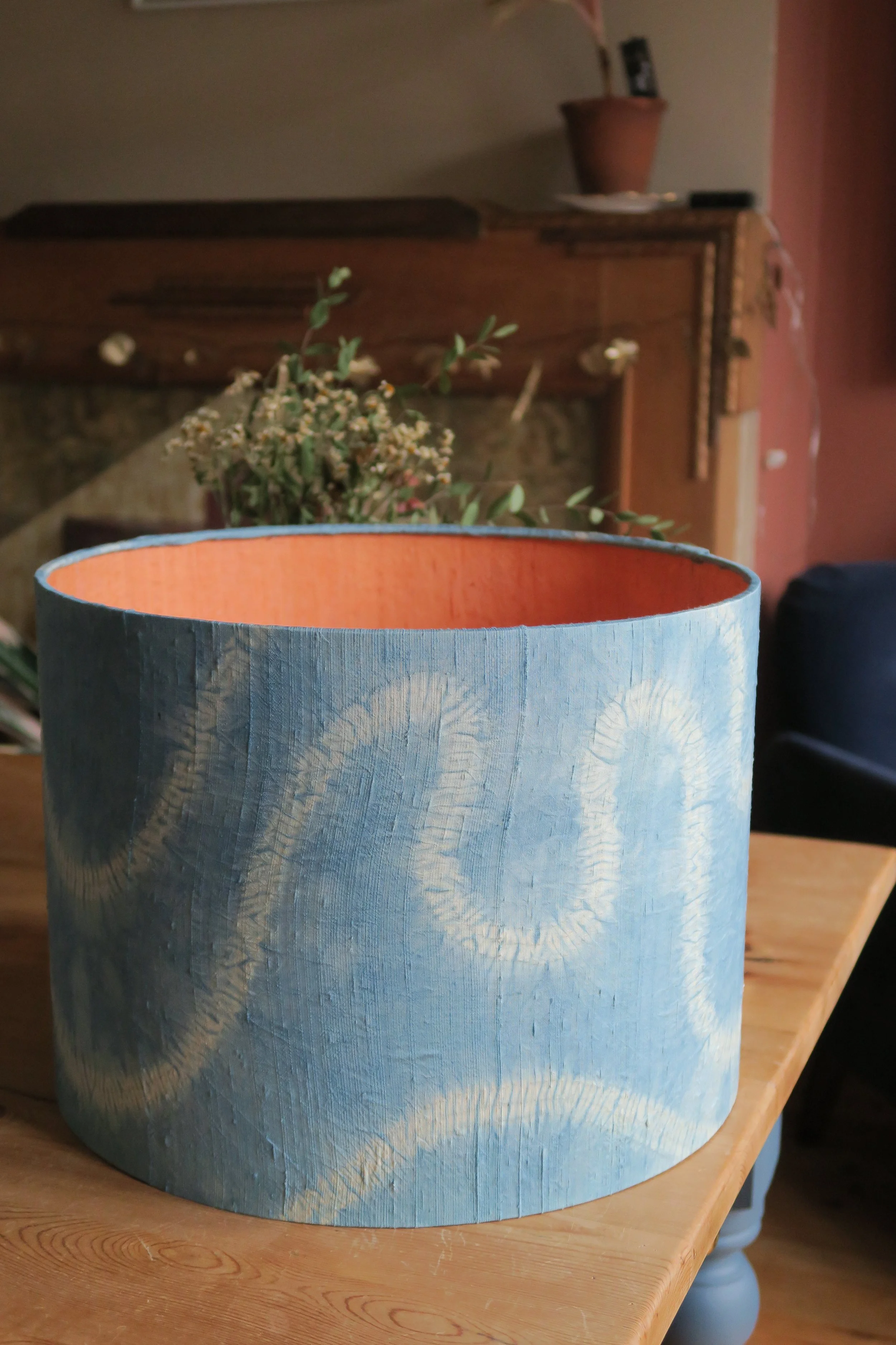 Surbiton shibori lampshade commission angled down wide.JPG