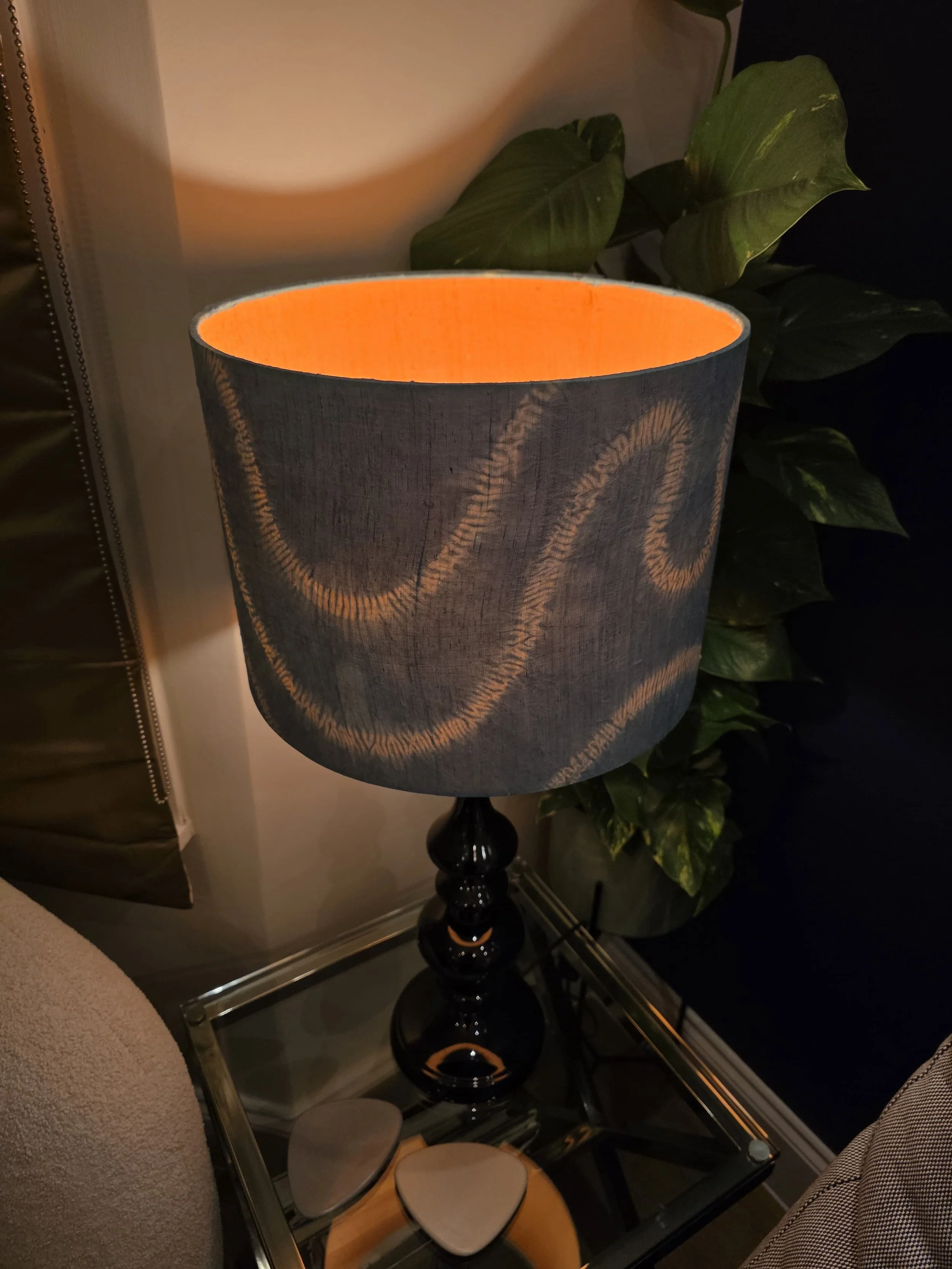 Surbiton shibori lampshade commission in situ angled down.jpg