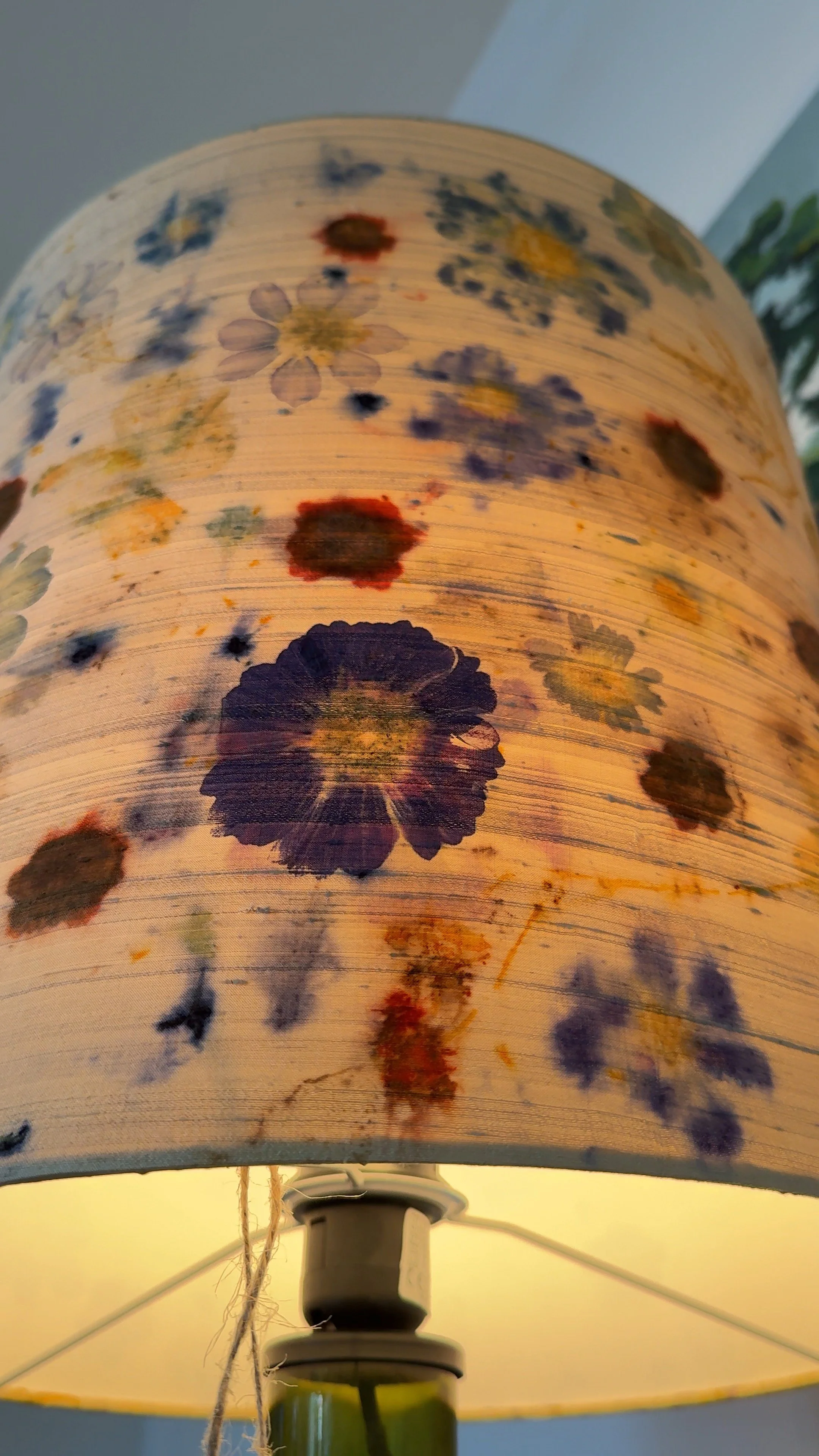Tataki Zome lampshade installed as table lamp bottom up closeup.jpg
