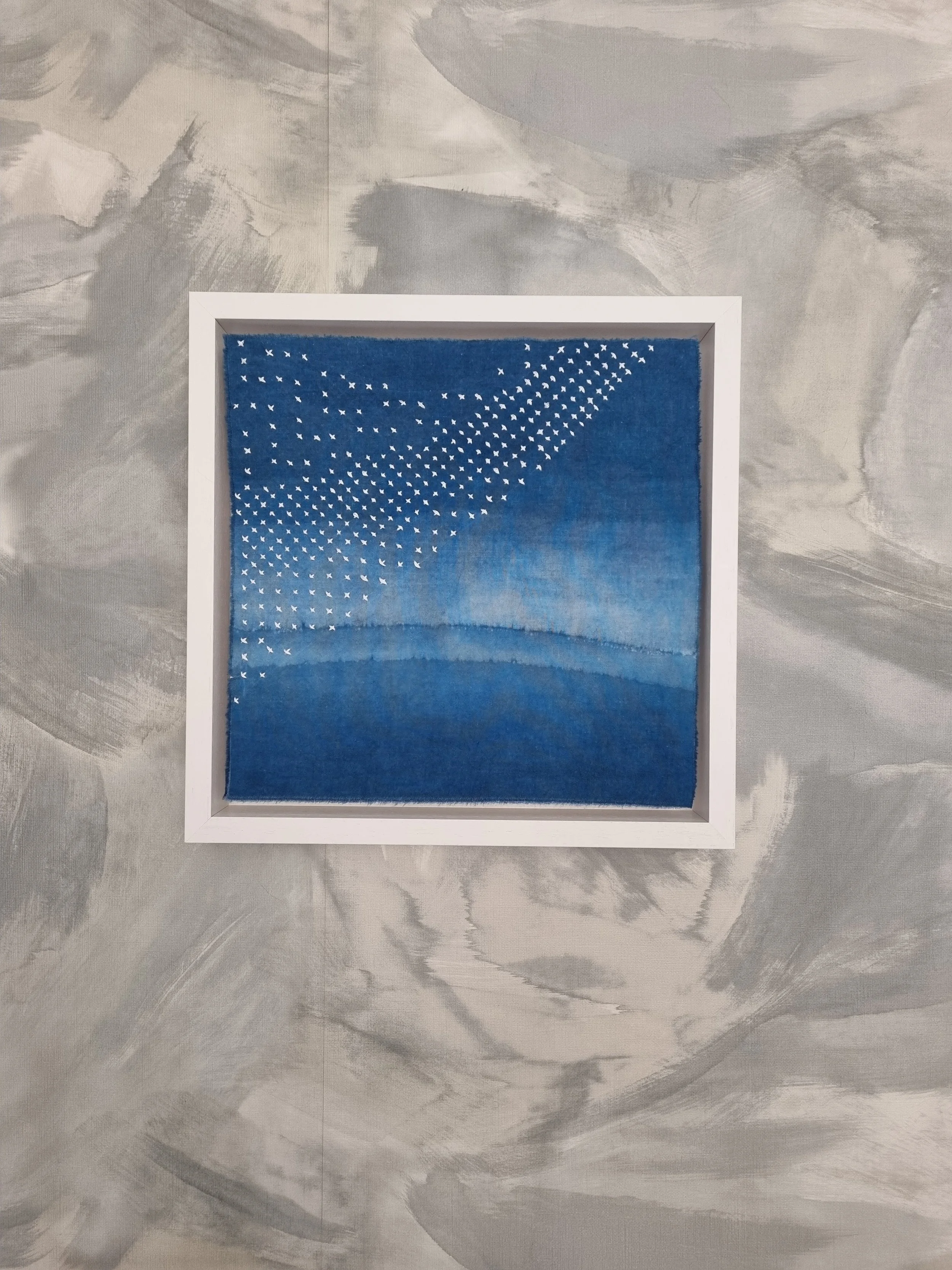 Shibori and sashiko canvas titled Murmurations 5.jpg