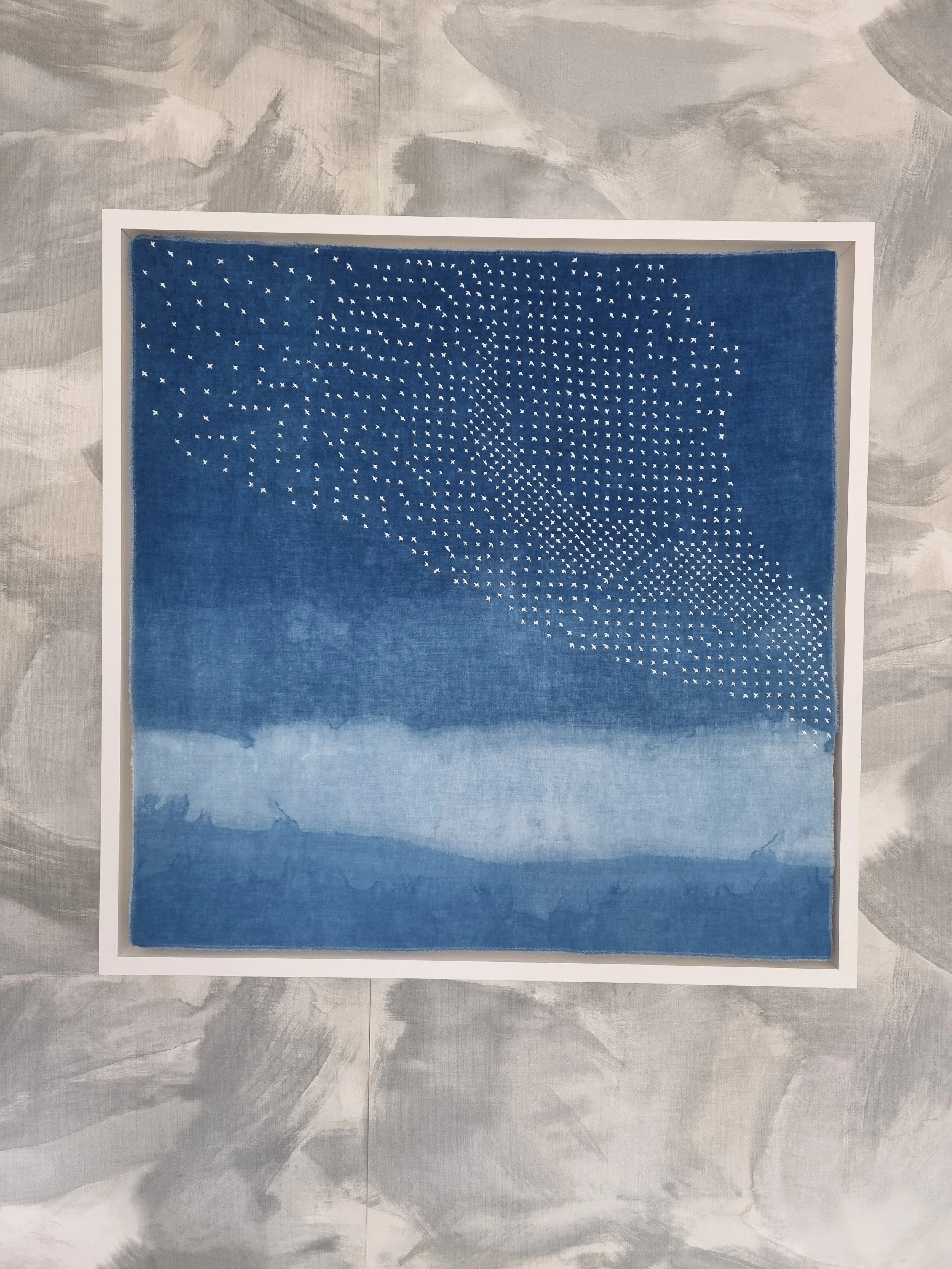 Shibori and sashiko canvas titled Murmurations 1.jpg