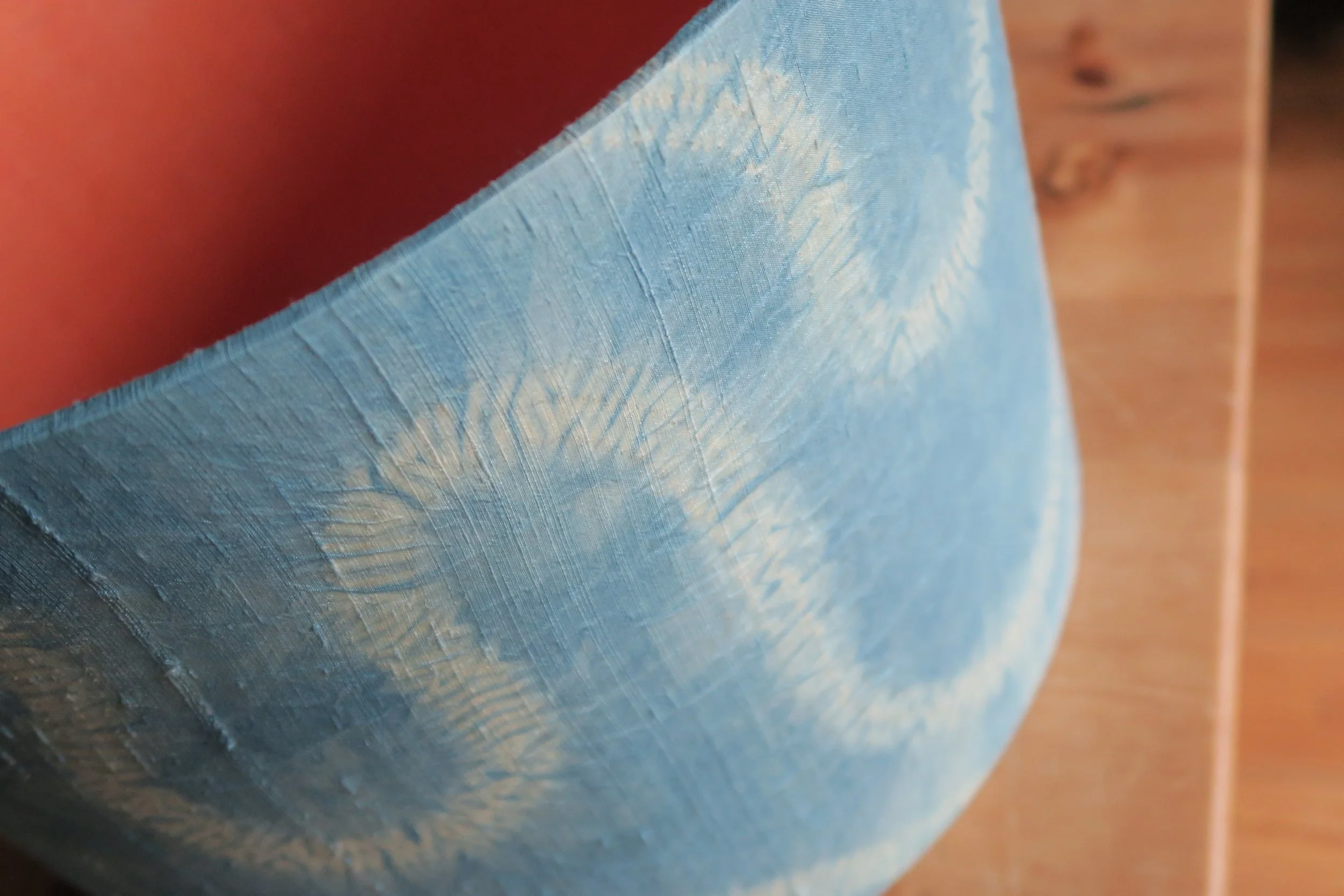 Surbiton shibori lampshade commission top down angled closeup.JPG