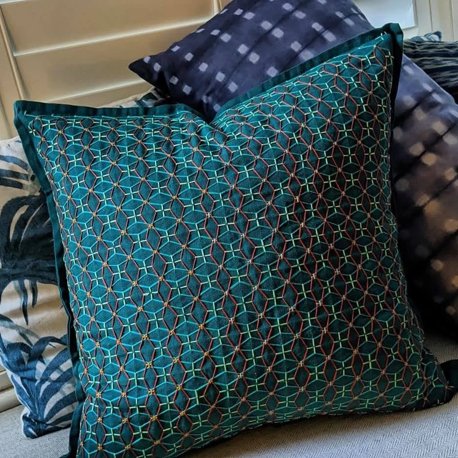 Peakcock green sashiko cushion.jpg
