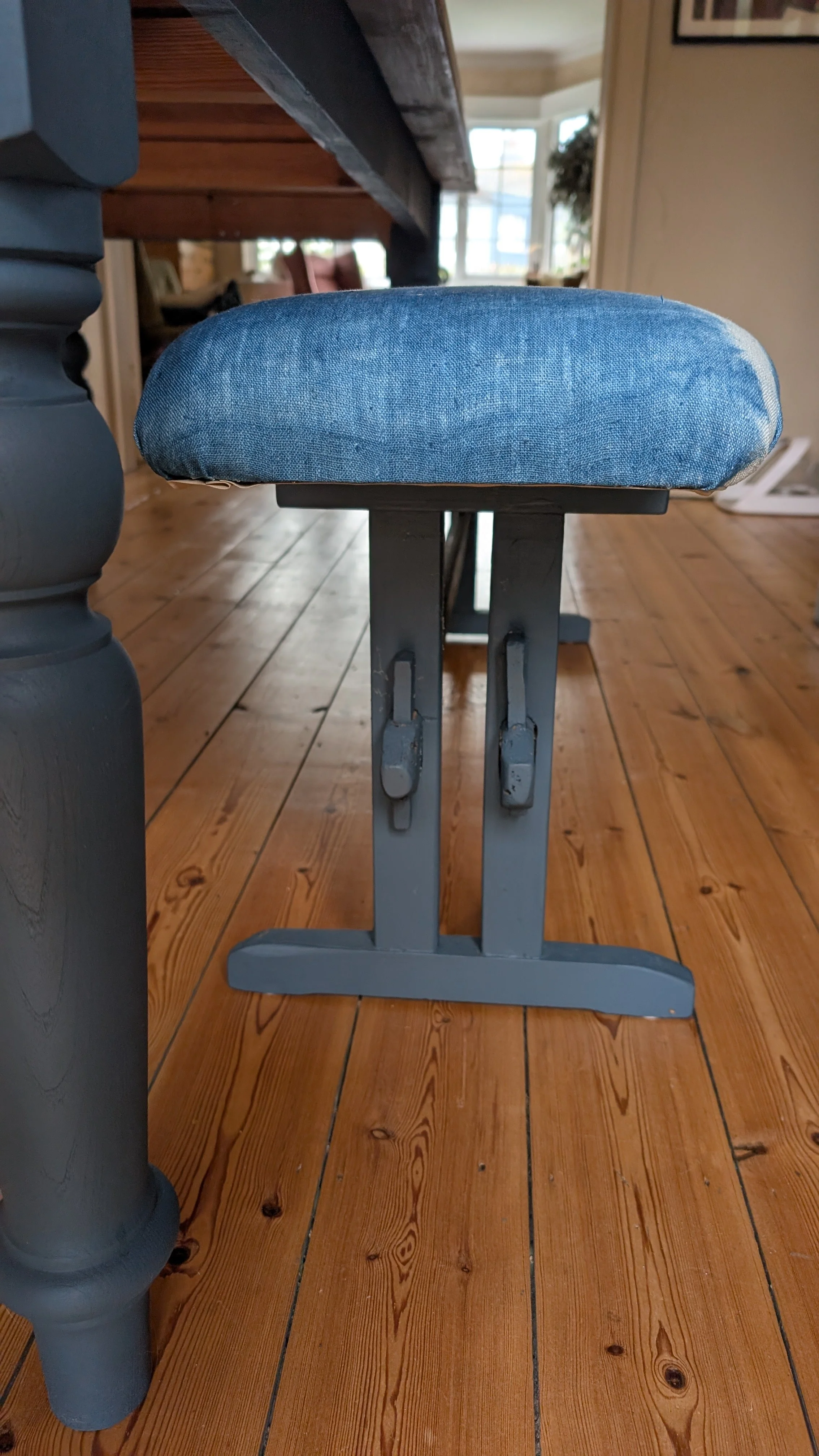 Shibori upholstered benches commission end on.jpg