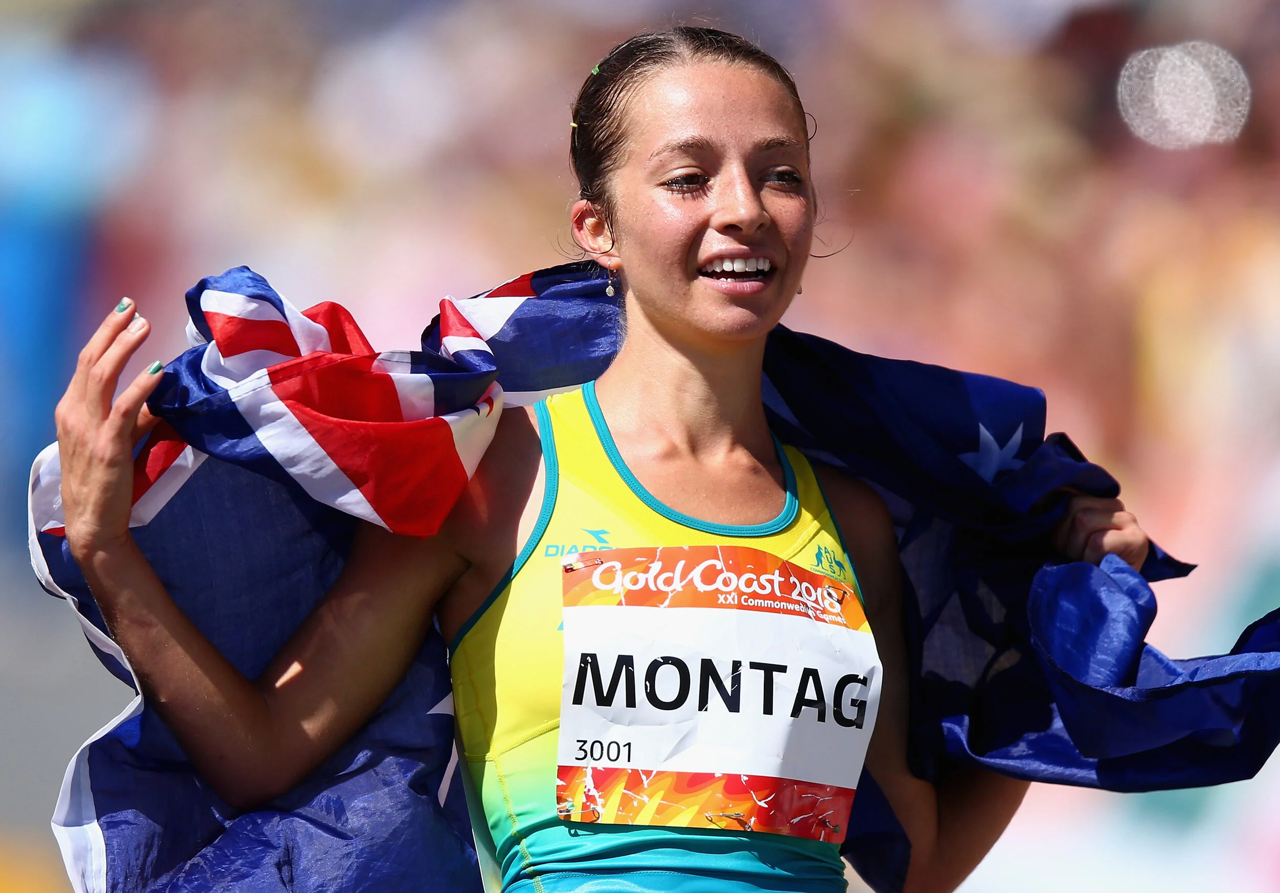 Jemima Montag wins gold in the 20 km walk at the 2018 Commonwealth Games in Brisbane, Australia (Photo credit: Terry Swan)