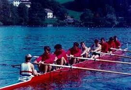 Dave Hampton, the fourth rower from the right, in the 1982 World Championships at Lucern, Switzerland (Photo credit: Dave Hampton)