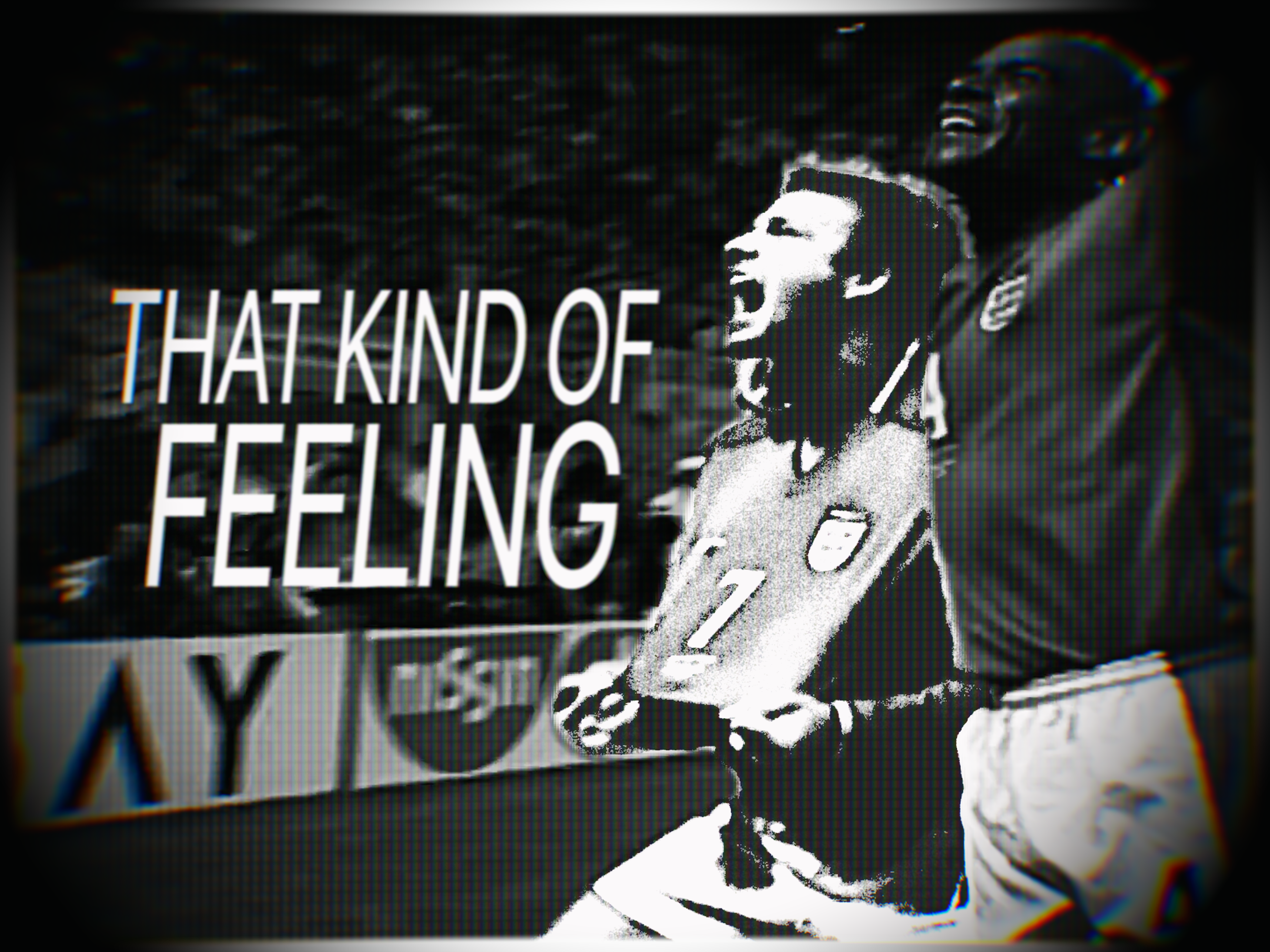 Black-and-white image of a woman with curly hair, smiling, with overlaid text saying 'That kind of feeling'.