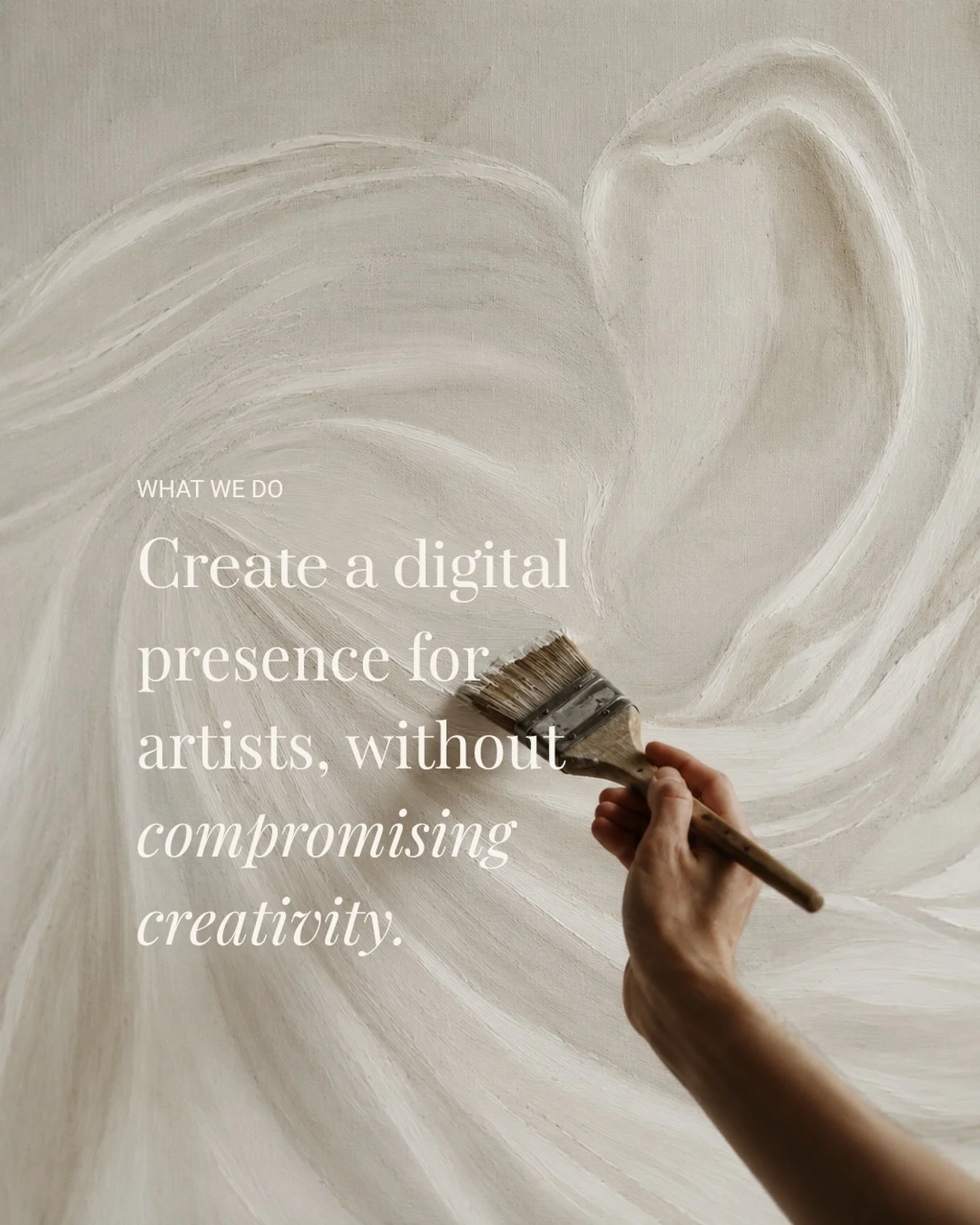 3 posts a week, every week. 

The artists work, curated for social, complemented by commentary in the artist&rsquo;s own voice. 

That&rsquo;s just the start.

We cultivate a high-value audience of art lovers, with genuine intent and the appetite to 