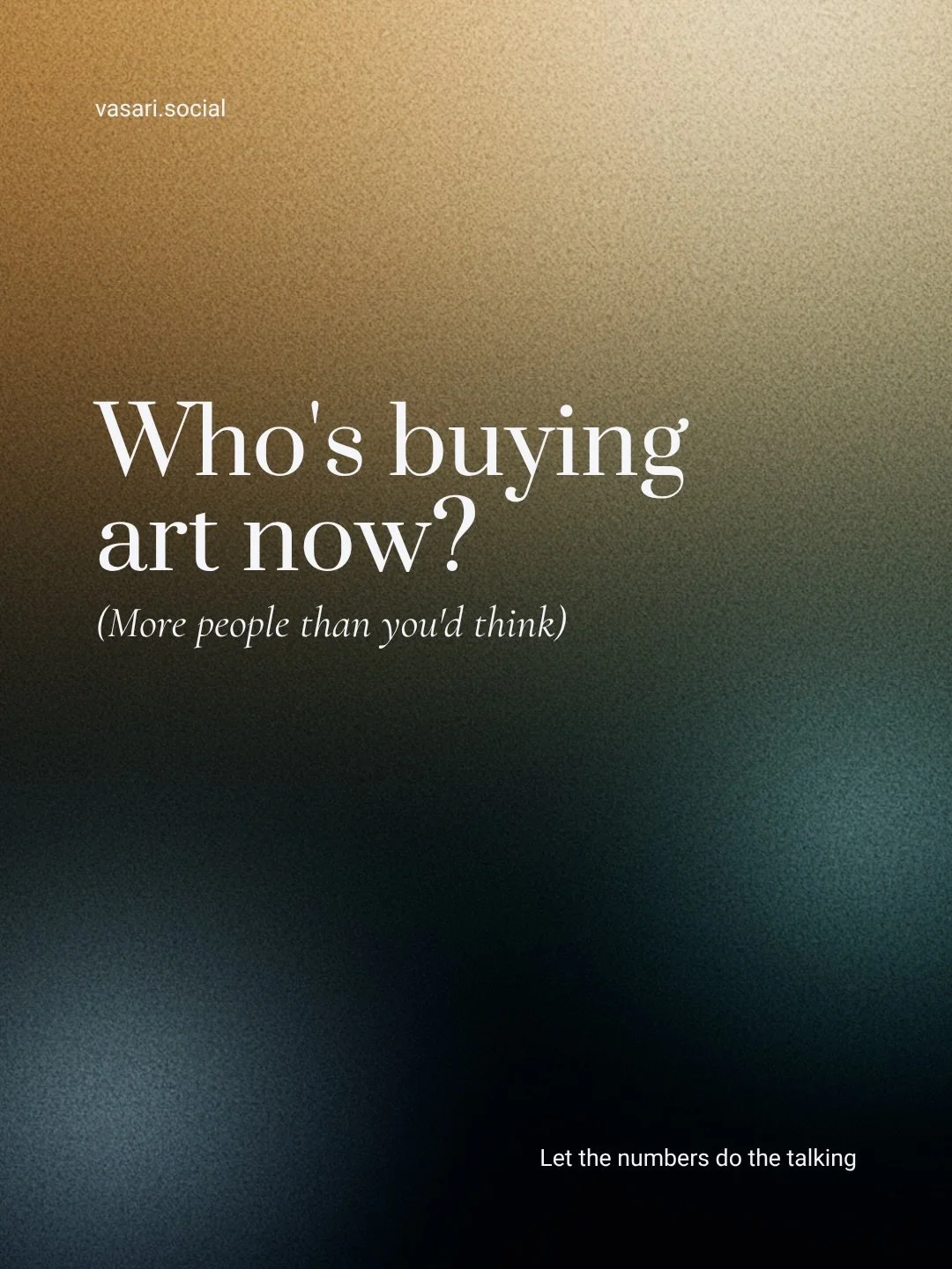 Half the people who bought from a gallery last year had never bought from it before.

The market isn&rsquo;t short of buyers. It&rsquo;s short of ways for them to find you.

Join the waitlist &rarr; link in bio
