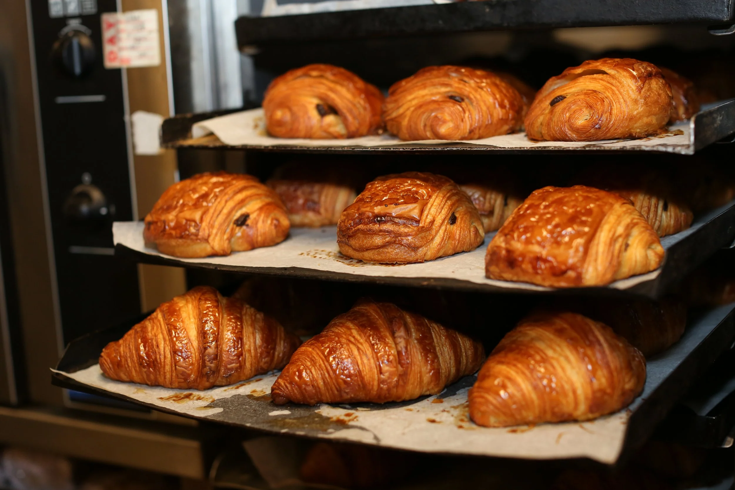 Croissants and pain au chocolats fresh from the oven!