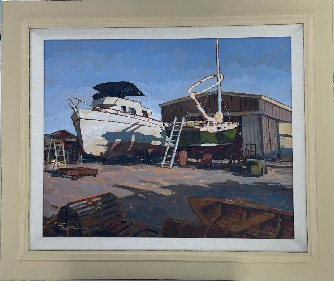 "Boat Yard in Maine" Framed original Acrylic by Bob Fagan