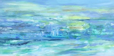 Abstract painting of water in shades of blue, green, and white. Tara Funk Grim Art.