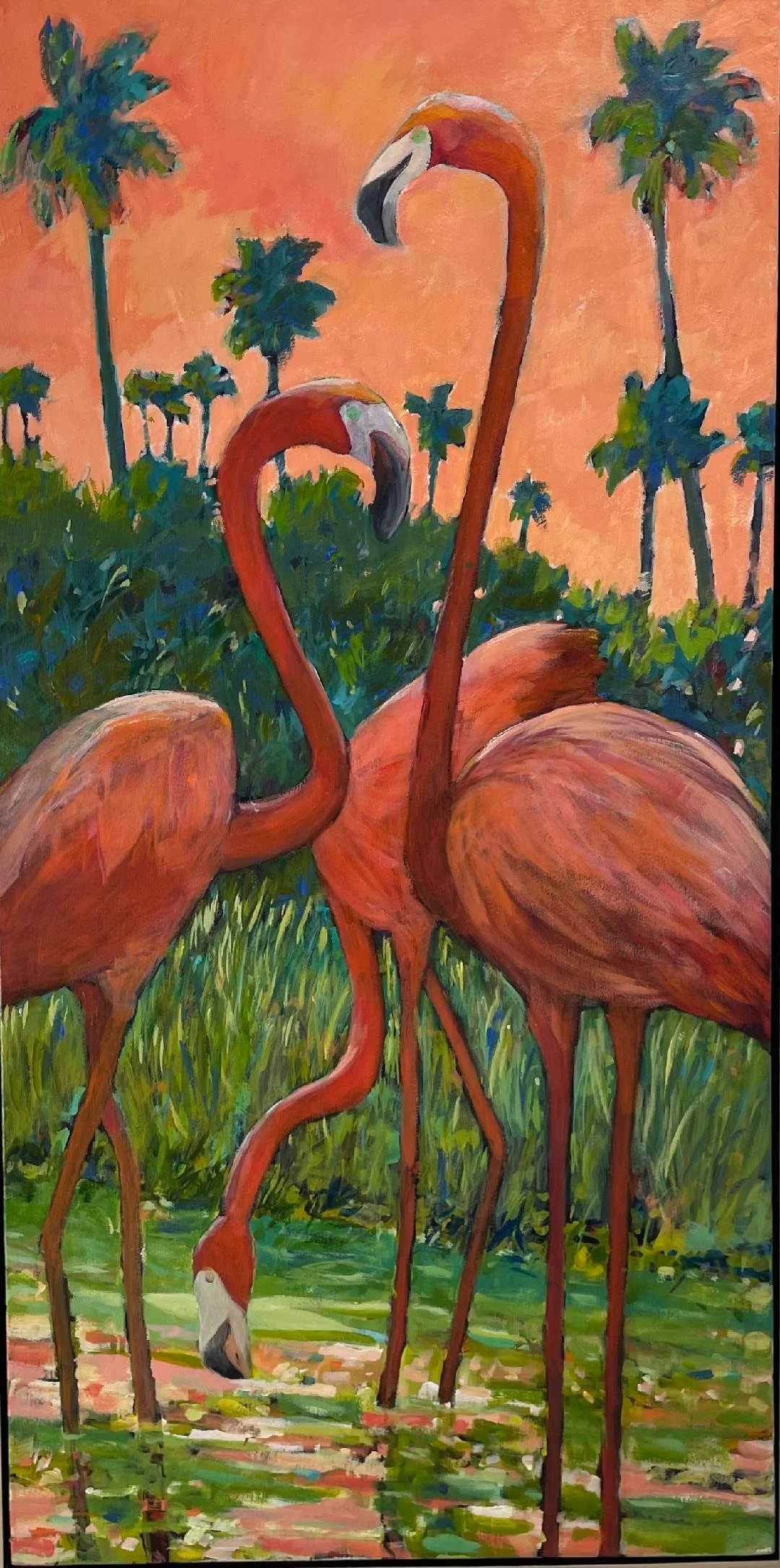 Flamingos at sunset Original acrylic by Tara Funk Grim